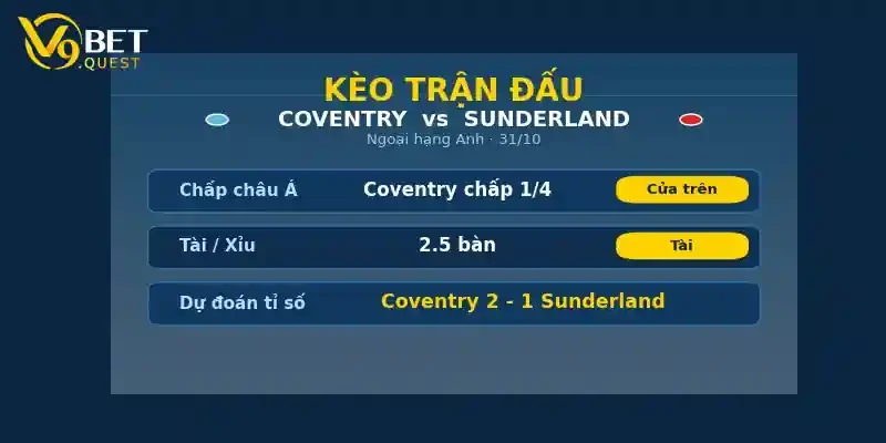 Soi kèo Coventry vs Sunderland 31/10: Nhận định vòng 9 Ngoại hạng Anh 2 Kèo trận đấu Coventry vs Sunderland